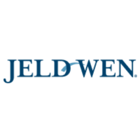 A blue and white logo for jeld wen