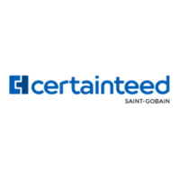 A blue and white logo for a company called certainteed.
