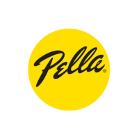 A yellow circle with the word pella on it