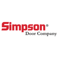 The simpson door company logo is red and white on a white background.