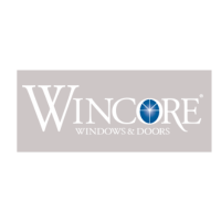 A logo for wincore windows and doors on a white background